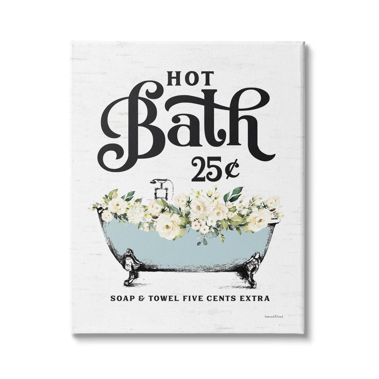Stupell Industries Hot Bath Vintage Advertisement White Floral Blue Tub Canvas Wall Art